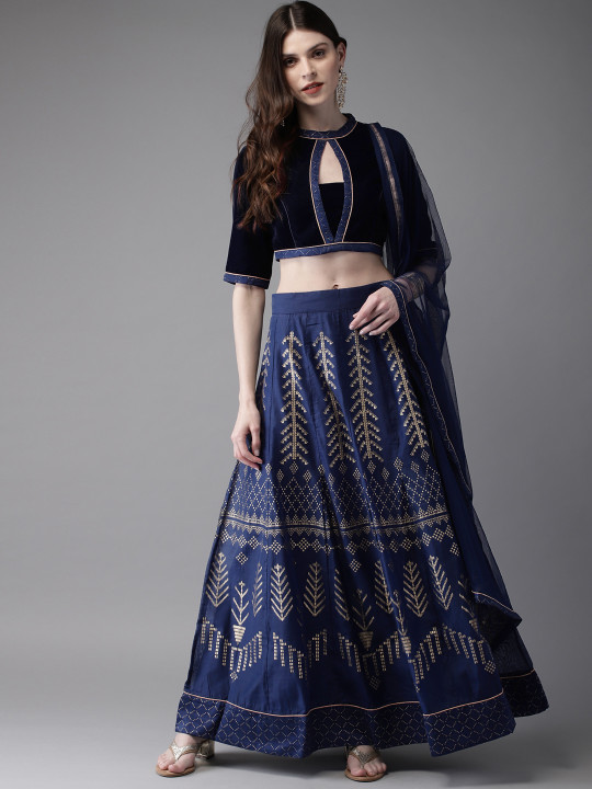 Navy Blue Ready to Wear Lehenga & Blouse with Dupatta
