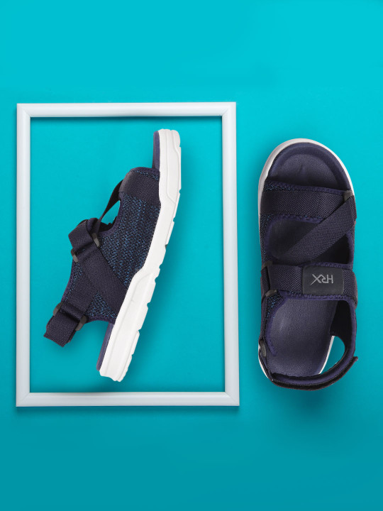 HRX by Hrithik Roshan Men Navy Blue Woven Design Hook & Loop Athleisure Sandal