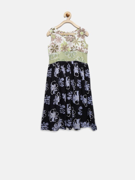 Girls Off-White & Navy Floral Print Fit & Flare Dress 2-3Y