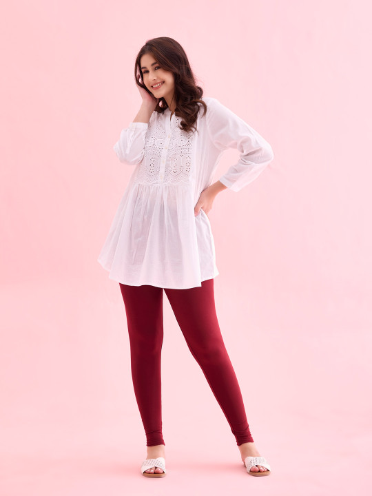 Go Colors Women Maroon Solid Churidar Length Leggings