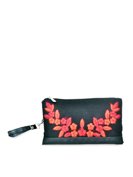 Black Embroidered Clutch