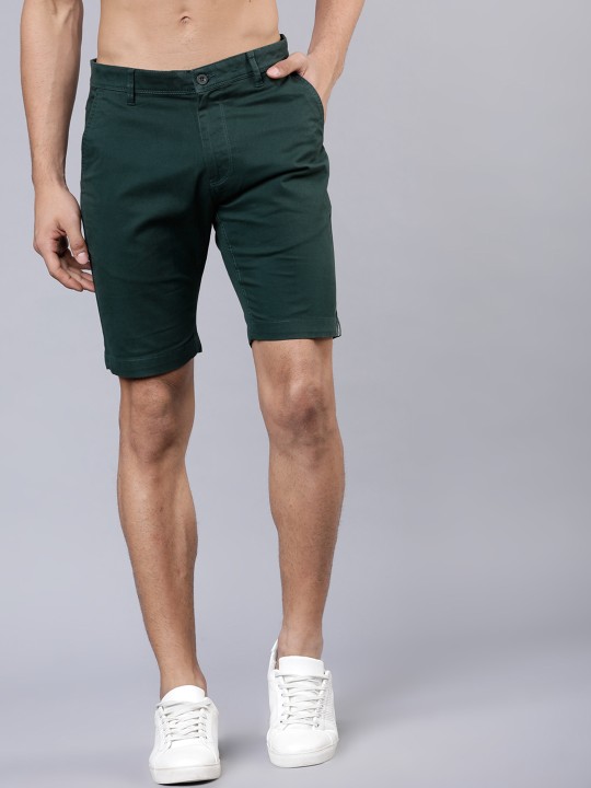 Men Green Solid Slim Fit Regular Shorts deal from myntra