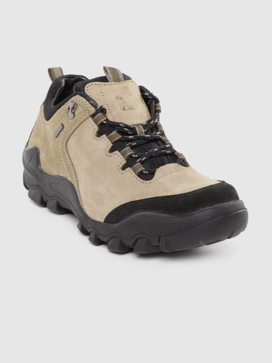 Woodland Men Khaki Nubuck Leather Sneakers