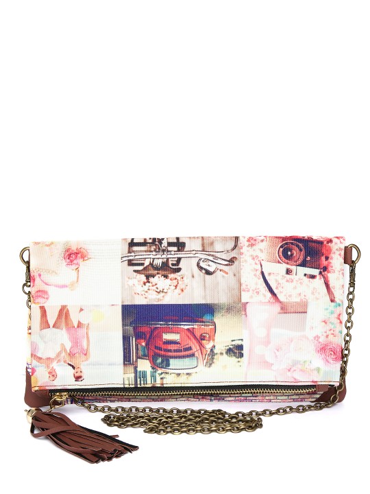 Multicoloured Printed Foldable Clutch