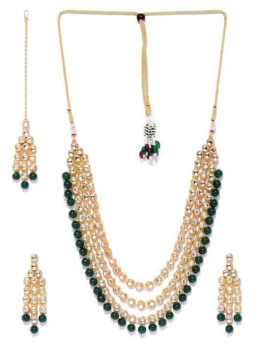Karatcart Green Gold-Plated Kundan-Studded Handcrafted Jewellery Set