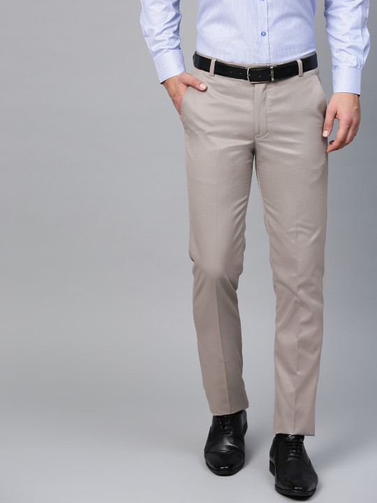 MANQ Men Grey Slim Fit Solid Formal Trousers