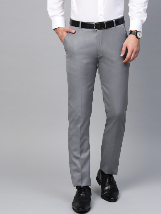 MANQ Men Grey Slim Fit Solid Formal Trousers