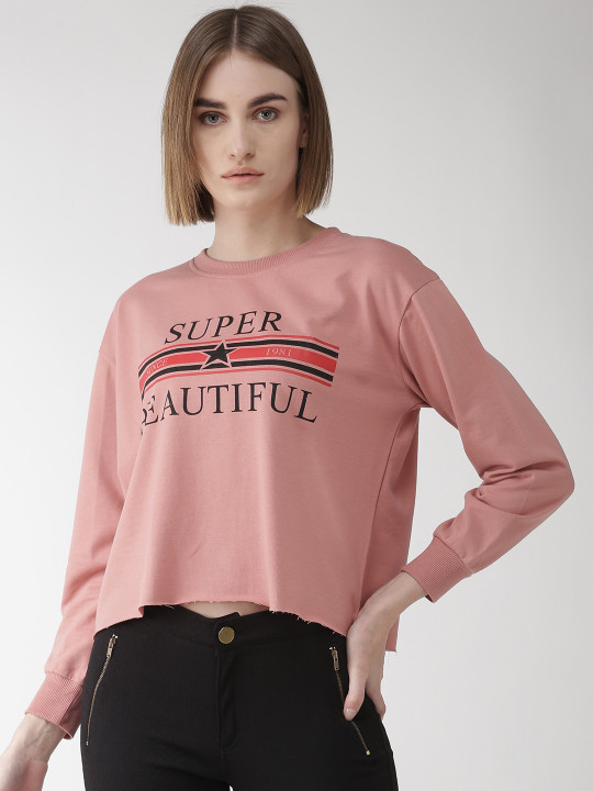 Pluss Women Dusty Pink Printed Sweatshirt