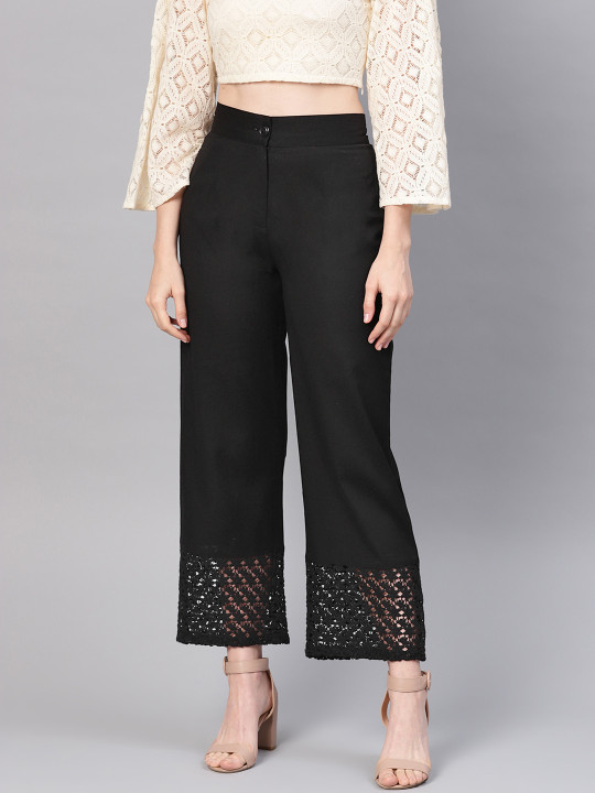Juniper Women Black Solid Straight Palazzos