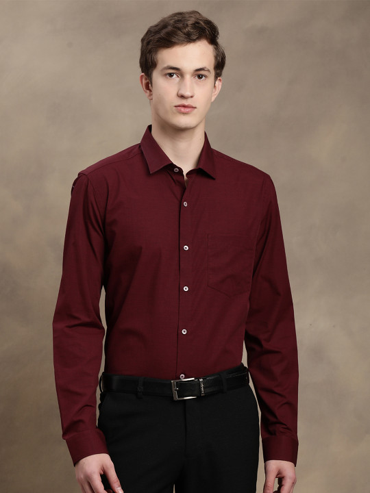 Turtle Men Maroon Relaxed Slim Fit Solid Formal Shirt