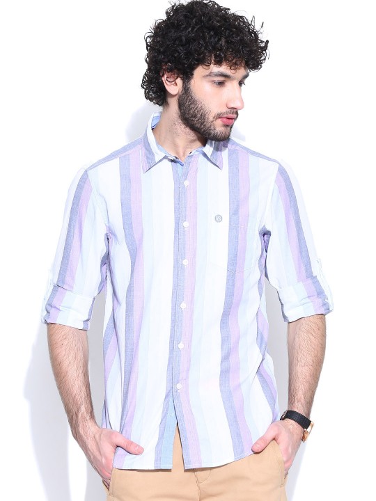 Off-White & Blue Striped Casual Shirt 38