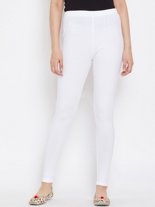 TAG 7 Women White Solid Ankle-Length Leggings