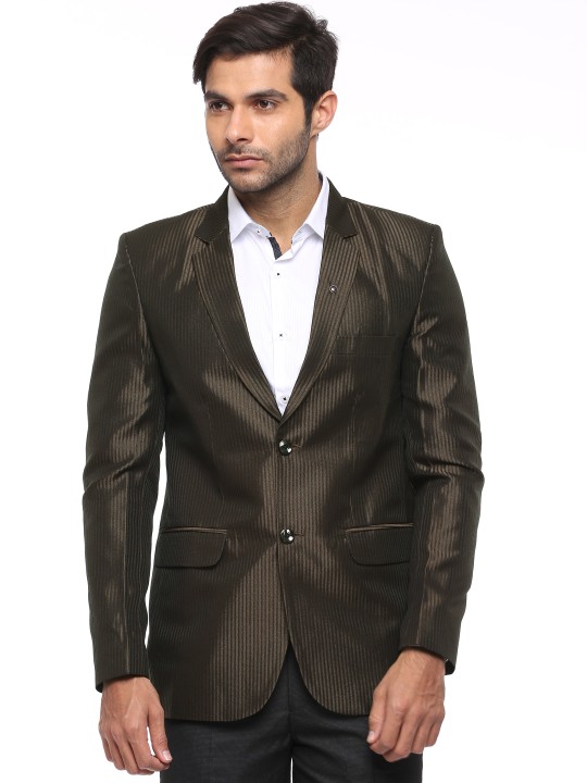 Brown Striped Single-Breasted Party Blazer 36