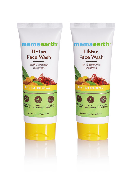 Mamaearth Set Of 2 Ubtan Natural Face Wash with Turmeric For Tan Removal - 100ml Each