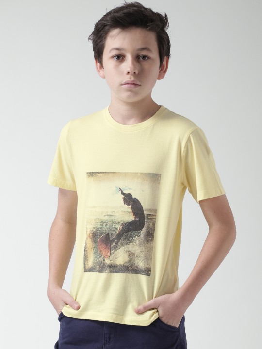 Boys Yellow Printed Slim T-shirt