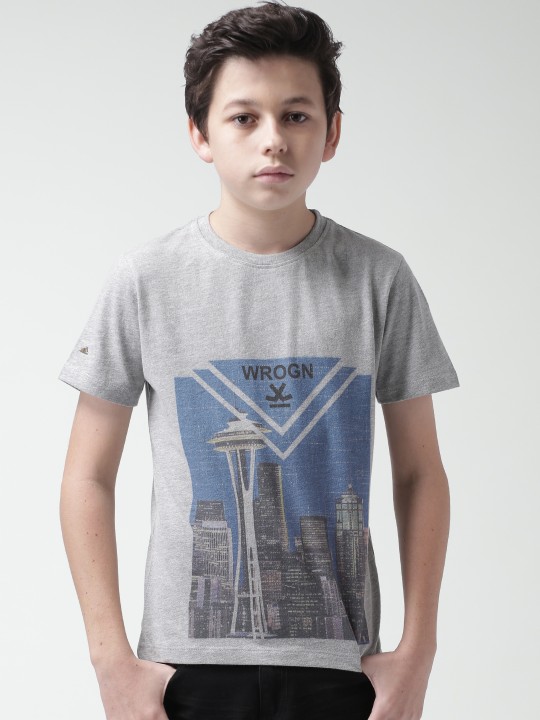 Boys Grey Printed Slim T-shirt