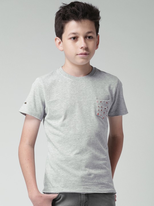 Boys Grey Melange Slim Fit T-shirt
