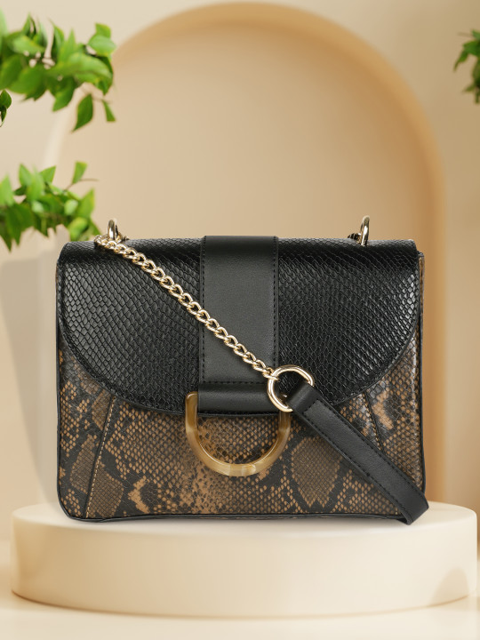 DressBerry Brown & Black Textured Sling Bag