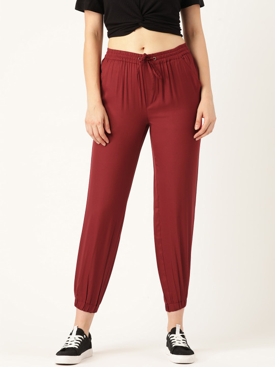 DressBerry Women Maroon Regular Fit Solid Joggers
