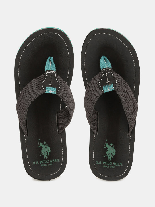 U.S. Polo Assn. Men Black Solid Thong Flip-Flops