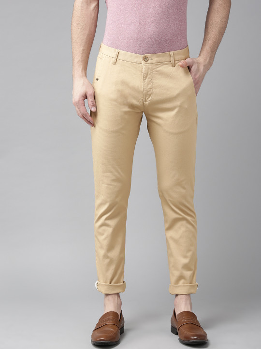 Blackberrys Men Beige Slim Fit Self Design Regular Trousers
