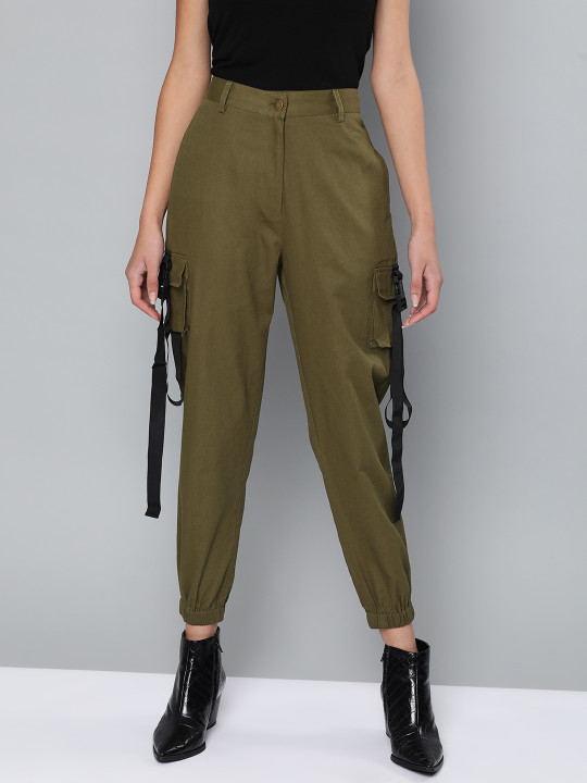 STREET 9 Women Olive Green Loose Fit Cargos
