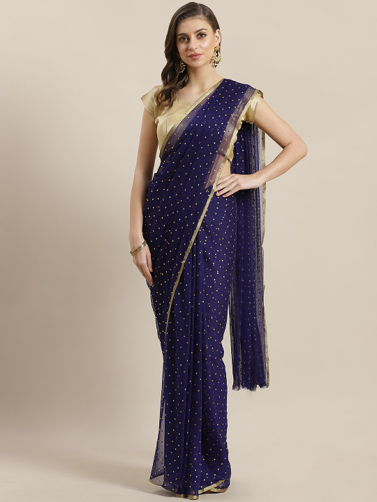 Ishin Navy Blue & Golden Embellished Saree