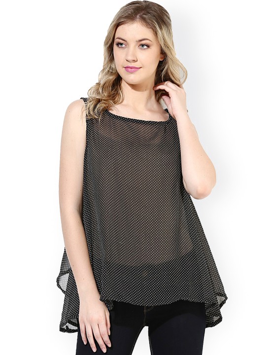 Black Polka Dot Print Top S