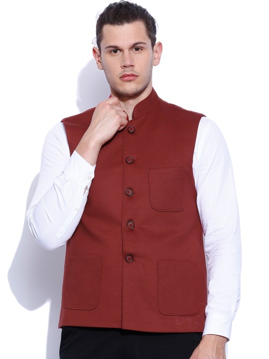 Red Tailored Fit Nehru Jacket S