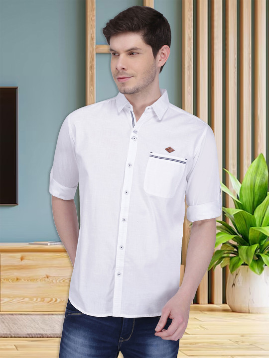 Kuons Avenue Men White Slim Fit Solid Casual Shirt