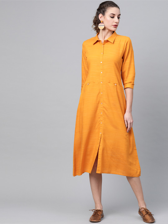 Gerua By Libas Women Mustard Yellow Solid A-Line Dress