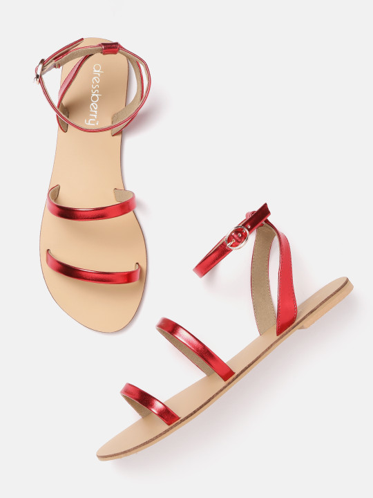 DressBerry Women Red Solid Mid-Top Open Toe Flats