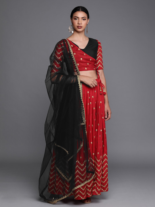 Black & Red Embroidered Made to Measure Lehenga & Blouse with Dupatta
