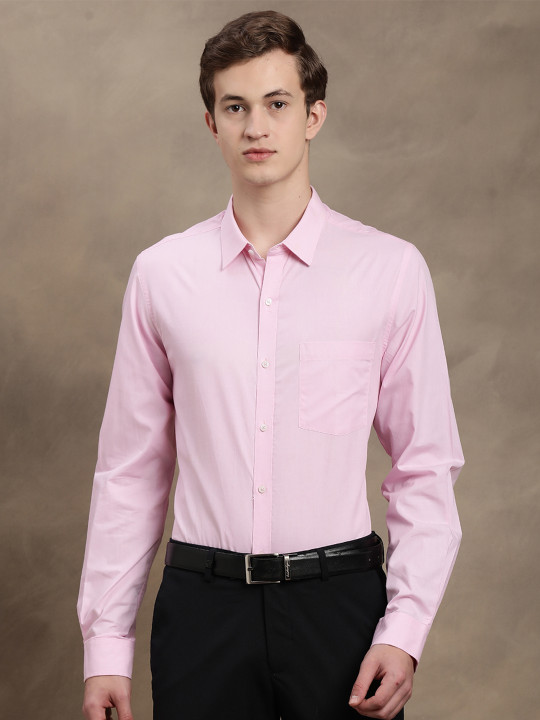 Turtle Men Pink Slim Fit Solid Formal Shirt
