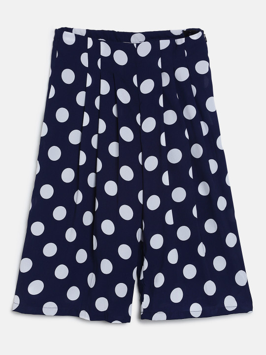 Peppermint Girls Navy Blue & White Printed Culottes