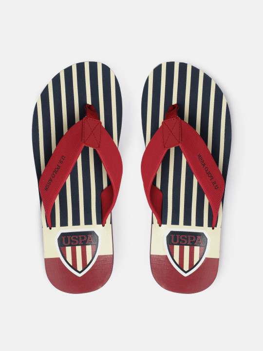 U.S. Polo Assn. Men Navy Blue & Cream-Coloured Printed LEANDER Thong Flip-Flops