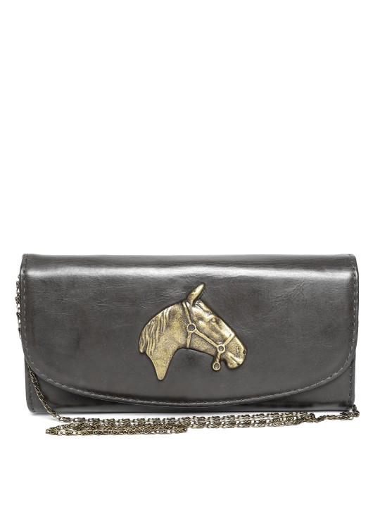 The Rider's Side Black Horse Head Leather Clutch