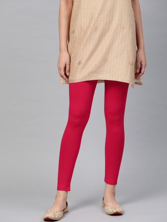 W Women Pink Solid Ankle Length Leggings