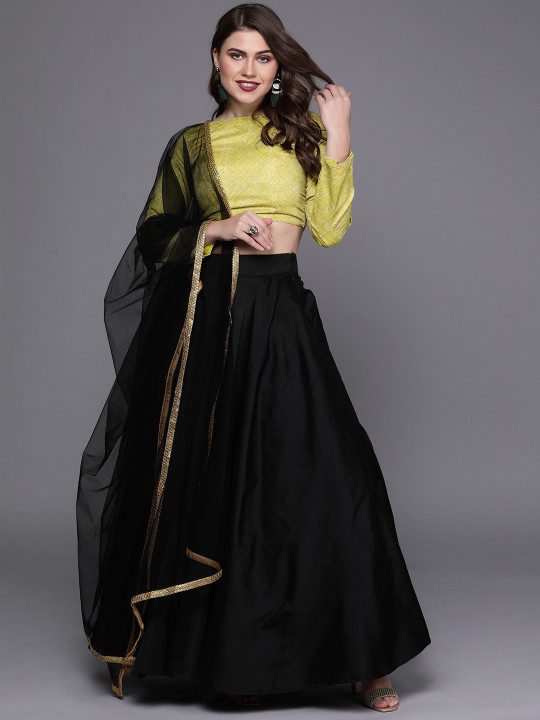 Green & Black Made to Measure Lehenga with Blouse & Dupatta