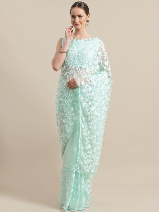 Sea Green Embroidered Saree