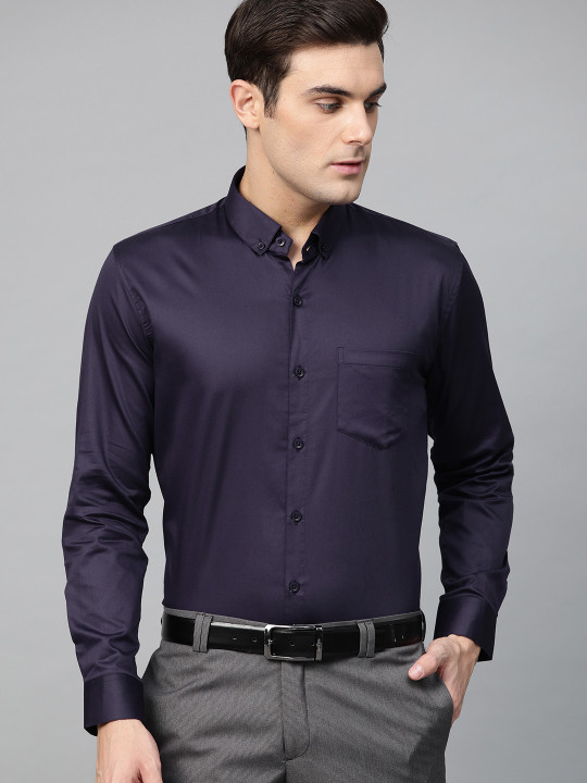 DENNISON Men Purple Comfort Regular Fit Solid Formal Shirt