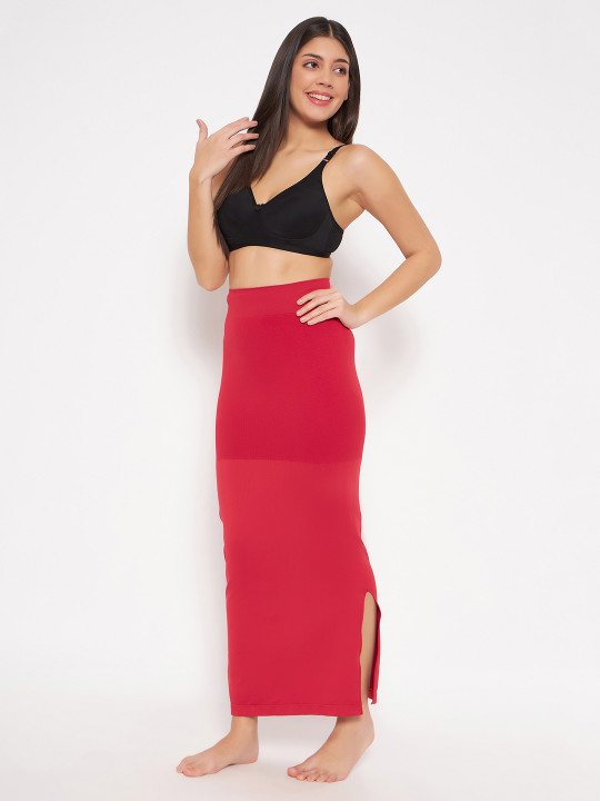 Clovia Women Red Solid Knitted Saree Shapewear