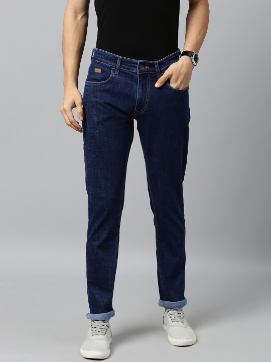 WROGN Men Navy Blue Slim Fit Mid-Rise Clean Look Stretchable Jeans