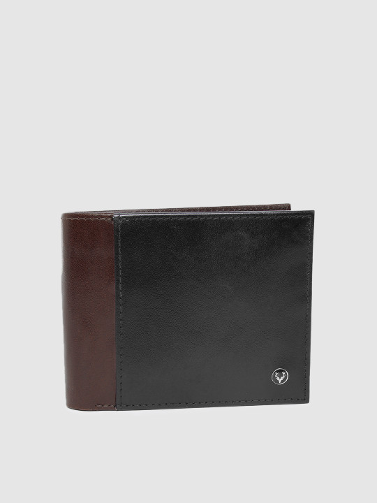 men black & brown colourblocked leather two fold wallet