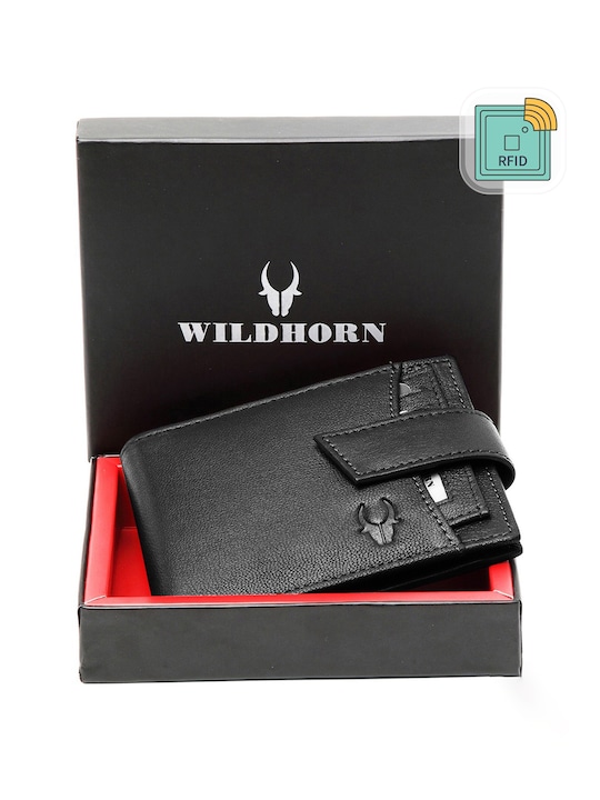Wildhorn Men Black Solid RFID Protected Genuine Leather Two Fold Wallet