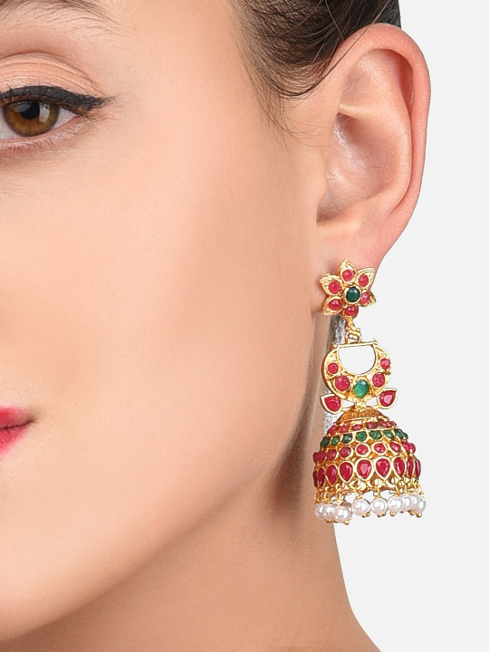 Zaveri Pearls Pink Gold-Plated Dome Shaped Jhumkas