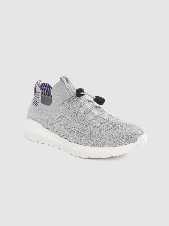 HRX by Hrithik Roshan Women Grey Woven Design Marble Knit Running Shoes