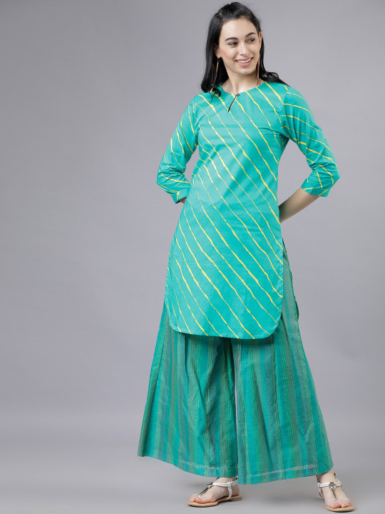 Vishudh Women's Turquoise Blue & Yellow Printed Tunic