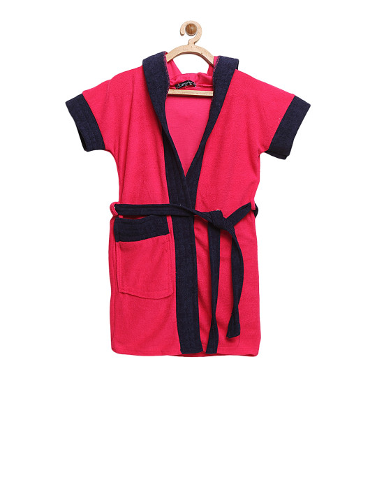 ELEVANTO Kids Fuchsia & Navy Blue Colourblocked BATHKIDOO Bath Robe