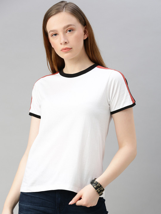 Roadster Women White Solid Round Neck T-shirt